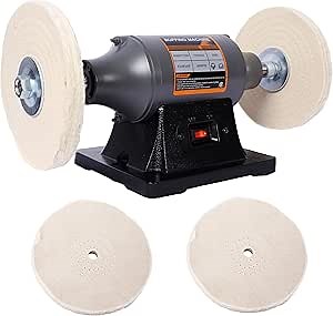 Bench Buffer Polisher Motor with 8 Inch Dual Buffering Wheels, Includes 4PCs 80Ply Thic Buffing Wheels for Buffing Metal, Jewelry, Wood, Jade, and Plastic Parts