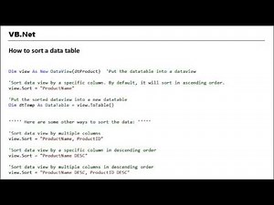 VB.NET - How to sort a data table