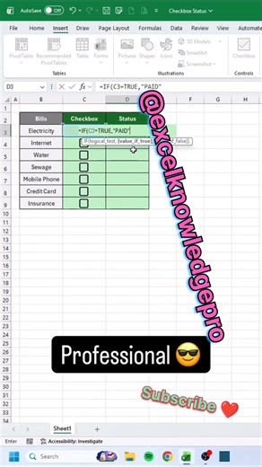 Excel Check 💯 Box Trick – Auto TRUE✅/FALSE❌ Logic | Fast Practical Tip #excel