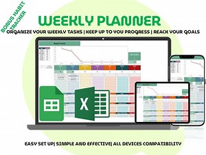 Weekly Planner Excel Task Tracker | Daily to Do List Spreadsheet | Habit Tracker Productivity Dashboard & Goal Planner -excel, Google Sheets - Etsy