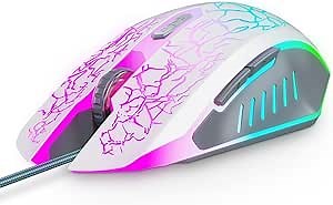 VersionTECH. Wired Gaming Mouse, Computer Mouse Ergonomic Mice with 7 LED Lights RGB Backlit, 6 Programmable Buttons, 4 Adjustable DPI for Laptop PC Gamer Desktop Chromebook Mac Games-White
