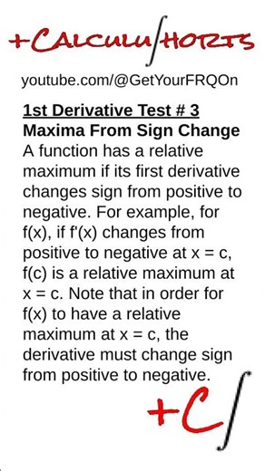 1st Derivative Test in FRQs #3 - Maximum From a Sign Change | Get Your FRQ On #shorts