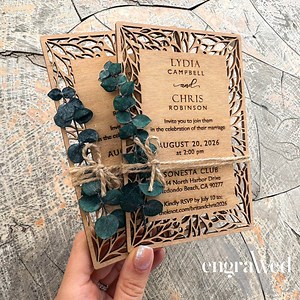 Eucalyptus & Birch Wedding Invitations, Rustic Wedding Invitation Set | 100% Wood Invites With Free Envelopes and Stickers - Etsy UK