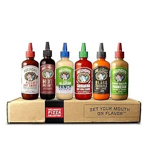 Melinda’s Pizza Collection - 6 Pack (70 Oz) - Gourmet Pizza Hot Sauce Gift Set with Hot Honey, Black Truffle, Jalapeño Ranch & More - Gluten Free, Keto