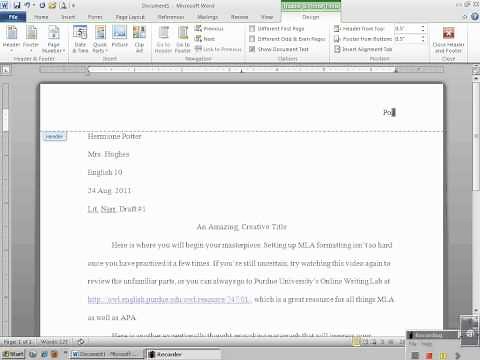 Setting Up MLA Header with Microsoft Word 2010