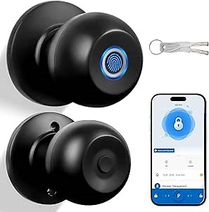 Fingerprint Door Lock - Smart Door Knob with App Control, Biometric, Auto Lock & Key, Bluetooth Smart Lock with Handle, Smart Locks for Front Door, Bedroom