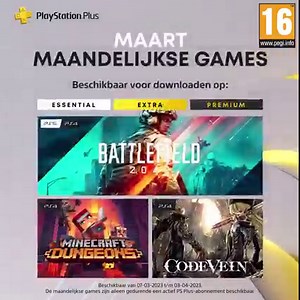 2.3K views · 14 reactions | We hebben deze maand weer een prachtige batch PS Plus games voor je klaarstaan:  Battlefield 2042 ⛏ Minecraft Dungeons ⚔ Code Vein Check ze nu in de PS Store: https://play.st/3SVHNUu | PlayStation Nederland | Facebook
