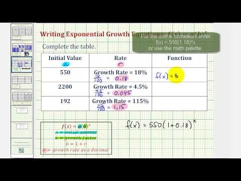 Ex: Determine Exponential Growth Functions Given Growth Rate and Initial Value (y=ab^x)