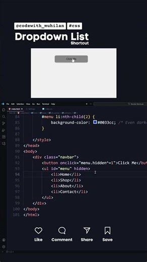 Dropdown List Shortcut #codewith_muhilan #css #dropdown