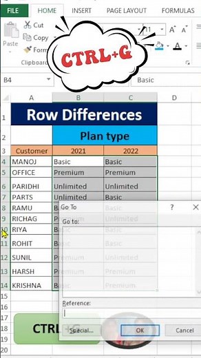 How to Compare Two Rows in Excel and Find the Differences: Using ROW Function#shorts