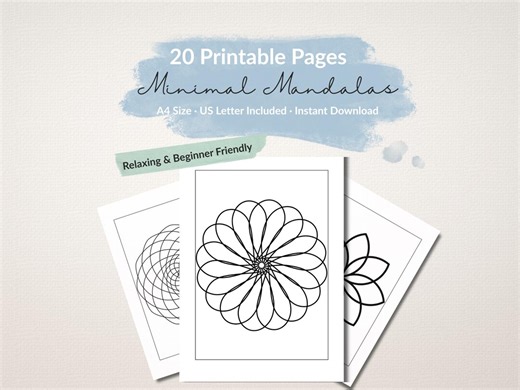 Minimal Mandala Coloring Pages for Adults | Easy Simple Mandalas Printable | 20 Relaxing Designs | Stress Relief Coloring Pages PDF - Etsy