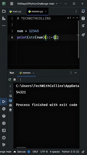 Reverse a Number in Python 🔄🐍 #python #coding #pythoncoding #programming