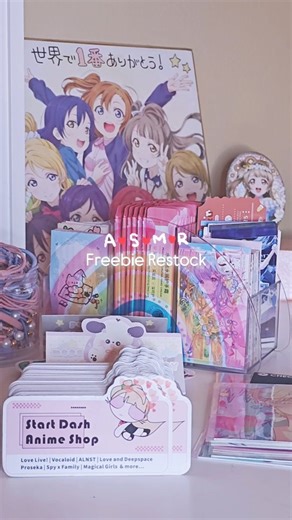 Start Dash Anime Shop ♡ on Instagram: "ASMR-style freebie restock 🫧💖 NEW FREEBIEs!! Miku + Alien Stage stickers, mini cards, hair ties, hand cream… and freshly printed business cards! A little extra love packed into every order this holiday season ✨"