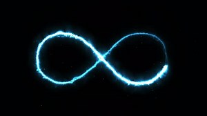 Glowing Blue Infinity Symbol Electric Energy Plasma Light Endless Cycle Abstract Art Dark Background