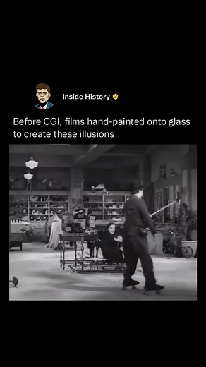 Before CGI, artists hand-painted scenes and illusions directly onto glass—a technique known as *matte painting*. These detailed artworks were placed in front of the camera to seamlessly blend with live-action footage, creating vast landscapes, buildings, or fantasy environments that didn’t exist in real life. It was a meticulous craft that required incredible precision and artistic skill to make the illusion believable on screen. (Via: @charliechaplinofficial) #movies #history #reels #cinema #vi