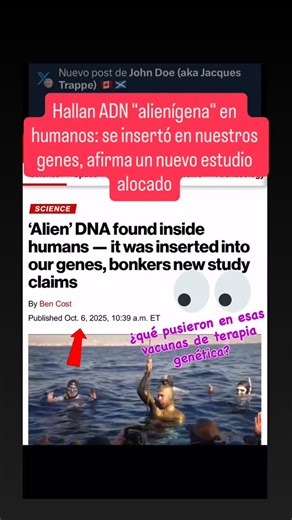 #Noticias : Hallan #ADN "alienígena" en #humanos: se insertó en nuestros genes, afirma un nuevo estudio alocado 🤯🤯🛑🛑🛑💉💉💉💉 ¿Es la invasión de los secuestradores del genoma? Por si acaso, la idea de extraterrestres caminando con trajes de piel humana no era lo suficientemente aterradora. Un estudio extraño afirma que los extraterrestres podrían habernos secuestrado e insertado genes en el ADN humano, y las consecuencias podrían afectar a millones de personas. "La humanidad puede estar exp