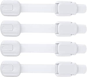 Jool Baby Child Safety Strap Locks (4 Pack) Baby Proof Cabinets, Drawers, Fridge, Toilet & Trash Cans – 3M Adhesive Childproof Locks
