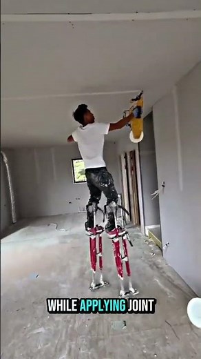 Amazing Drywall Ceiling Work Using Stilts – Efficient Construction Technique Explained.