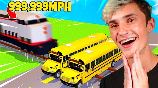 I set a Train to 999,999MPH into 4 SCHOOLBUS! (Roblox)
