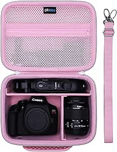 Hard Case for Canon EOS Rebel T7/R50/R6 Mark II/R100/R8/RP/R50 V/R5 Mark II/SL3/5D Mark IV/R10/R7/R5/90D/T6/T100 Cameras, Lens, Tripod, with Shoulder Strap and 4 Dividers, Pink Camera Bag