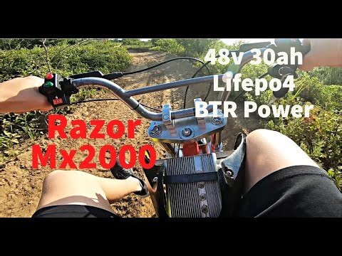 Razor minibike MX2000 / BTR Power 48v 30ah 50a BMS Lifepo4 Battery / first range test.