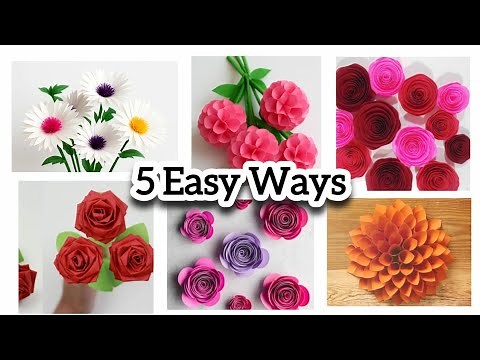 5 Easy DIY Paper Flower Ideas | How to Make Paper Flowers at Home | Craft Tutorial Step by Step