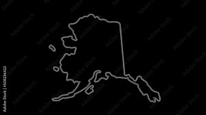 2D Map of state Alaska, Alaska map white outline, Animated close up map of Alaska USA
