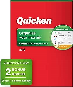 Quicken Starter 2019 Personal Finance & Budgeting Software [PC/Mac Disc] 1-Year Membership + 2 Bonus Months [Amazon Exclusive]