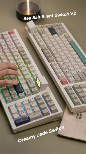 Creamy Jade Switch? or Sea Salt Silent Switch? Which is your favorite🤔 left or right numpad? What if your numpad could move with you? 🎉Meet EPOMAKER RT98, coming soon only on Kickstarter! A Creative Modular Retro Mechanical Keyboard with a Smart Magnetic Mini TV Display 👉https://epomaker.com/products/epomaker-rt98 | Epomaker