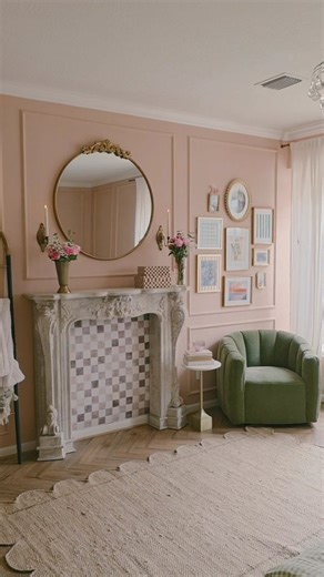 Michelle Hsu on Instagram: "Giving this bedroom an elegant, pink makeover! #SamsungPartner I needed to add some finishing touches to the space and decided to finish the vanity mirror and gallery wall! I have the hardest time picturing the gallery wall before it’s set up so I had my husband hold one of the frames and then used Generative Edit on my Galaxy S25 Ultra to remove him and get a better vision of the space! Get yours now! To see some of the BTS setting up the vanity, comment #ExploreGala