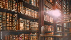 Antique Bookshelves in Historical Library with Ai generated.