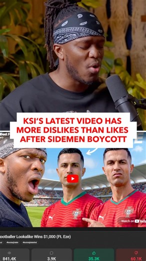 KSI’s Latest Video Ratioed With More Dislikes Than Likes