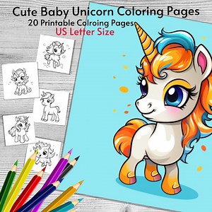 20 Cute Baby Unicorn Coloring Pages for and Kids and Adults - Unicorns Printable - Digital Download - Coloring Pages - US Letter Size - Etsy