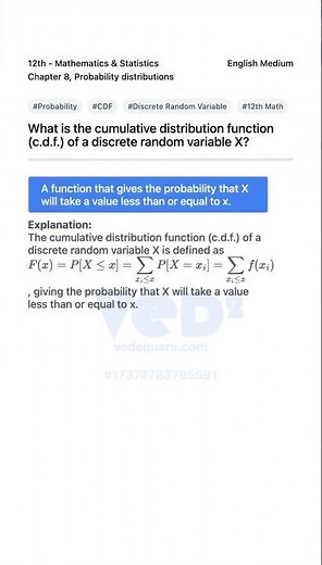 Understanding CDF in Probability Distributions 12th Math Statistics