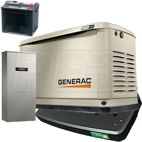 Generac Guardian EGD-7210-KIT-QP ® 24kW Standby Generator System 200A Service Disc.   AC Shedding w/ Wi-Fi   QwikHurricane® Pad   Battery