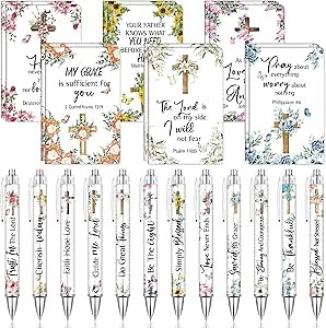 Colarr 24 Sets Christian Bulk Gifts for Women Christmas Bible Verse Pens Notebooks Religious VBS Scripture Ballpoint Pens Bookmarks Journal Sunday School Church Inspirational Supplies(Cross)