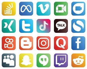 Download 20 Social Media Icons for Every Platform such as video. tiktok. google meet. tweet and xing icons. High definition and professional