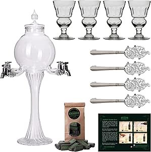 ALANDIA Absinthe Kit - Bubble Style, Glass Material, 10 Piece Set, Includes Fountain, 4 Glasses, 4 Spoons, Sugar Cubes, 33.8 oz Capacity