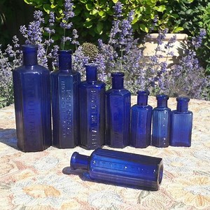Antique Blue Chemist Poison Bottles, Bristol Blue Glass, 1800's Apothecary Bottle, Blue Bottle - Etsy