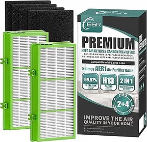 EGR HAPF300AH Remover Filter, EGR AER1 Filters Replacement for Holmes Air Purifier, Parts HAPF300AH-U4R & HAP242-NUC - 2 Performance Filters + 4 Pre Filter