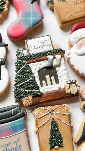 Jessica-Artisan Cookier | Cutter Shop on Instagram: "🎄Christmas Fireplace cookie cutter & Christmas Royal Icing Transfer Sheet are available at HartworkCookieCo.com (link in bio) 📌REMINDER: Today is the *final day of the launch sale* for my new “Classic Christmas Fireplace” online cookie decorating class! If you want to learn many of the techniques shown here, head to link in my bio and use the discount codes below to sign up (codes expire at midnight!) ✨Enjoy $5-off ALL online classes w/ code