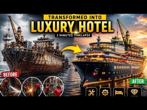 Abandoned Cargo Ship Restored Into a Dream Floating Hotel! 🤯 | ASMR Timelapse