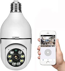 High Brain Bulb Camera,Wireless PTZ WiFi Home Security Camera with E27