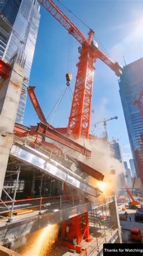 🏗️Weak Cable Snaps, Massive Steel Beam Slams Down as Workers Jump for Their Lives!#fail#construction