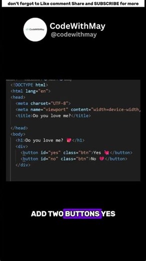 The Cutest JavaScript Prank Ever 💖 | HTML CSS JS Tutorial (You Can’t Click NO 😂) #coding #htmlcss