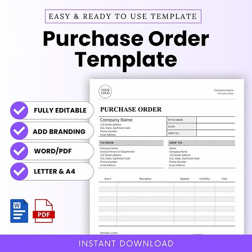 Purchase Order Template (word, PDF) | Printable, Editable, Business Order Form, Small Business, Inventory Management, Vendor Management - Etsy