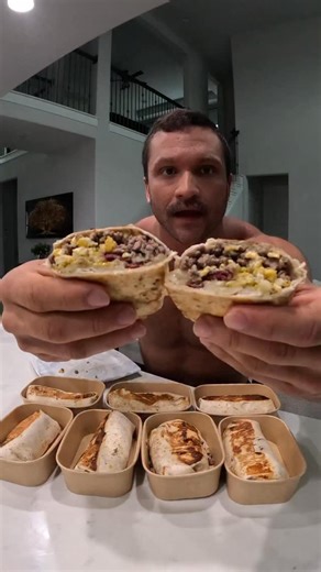 Cameron Dukes on Instagram: "450 calories 48g protein 14g fat 47g carbs makes 8 breakfast burritos Ingredients list 2 lbs 96/4 ground beef 8 pasteurized eggs 8 slices of beef bacon 8 slices of American cheese 40 cal a slice 8 servings, fat-free mozzarella cheese 8 servings organic, honey Cook your beef, eggs, and bacon to your liking and make these burritos for an easy high protein breakfast you could put these in the freezer. They reheat after 3 min fridge time is 2 minutes Don’t forget to foll