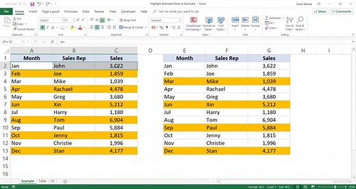 Highlight EVERY Other ROW in Excel (using Conditional Formatting)