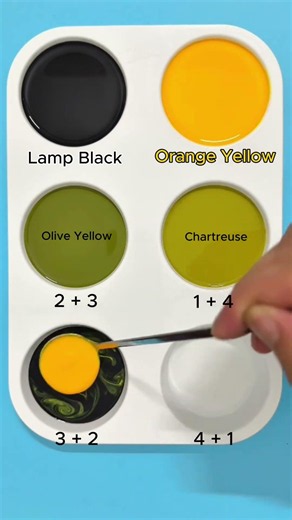 Create 4 colors from 2 colors: Lamp Black + Orange Yellow #colormixing #asmr #mix #colors #mixing