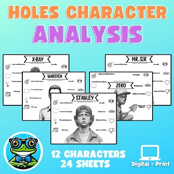Holes Character Analysis Worksheets | Middle School ELA Novel Study Lessons